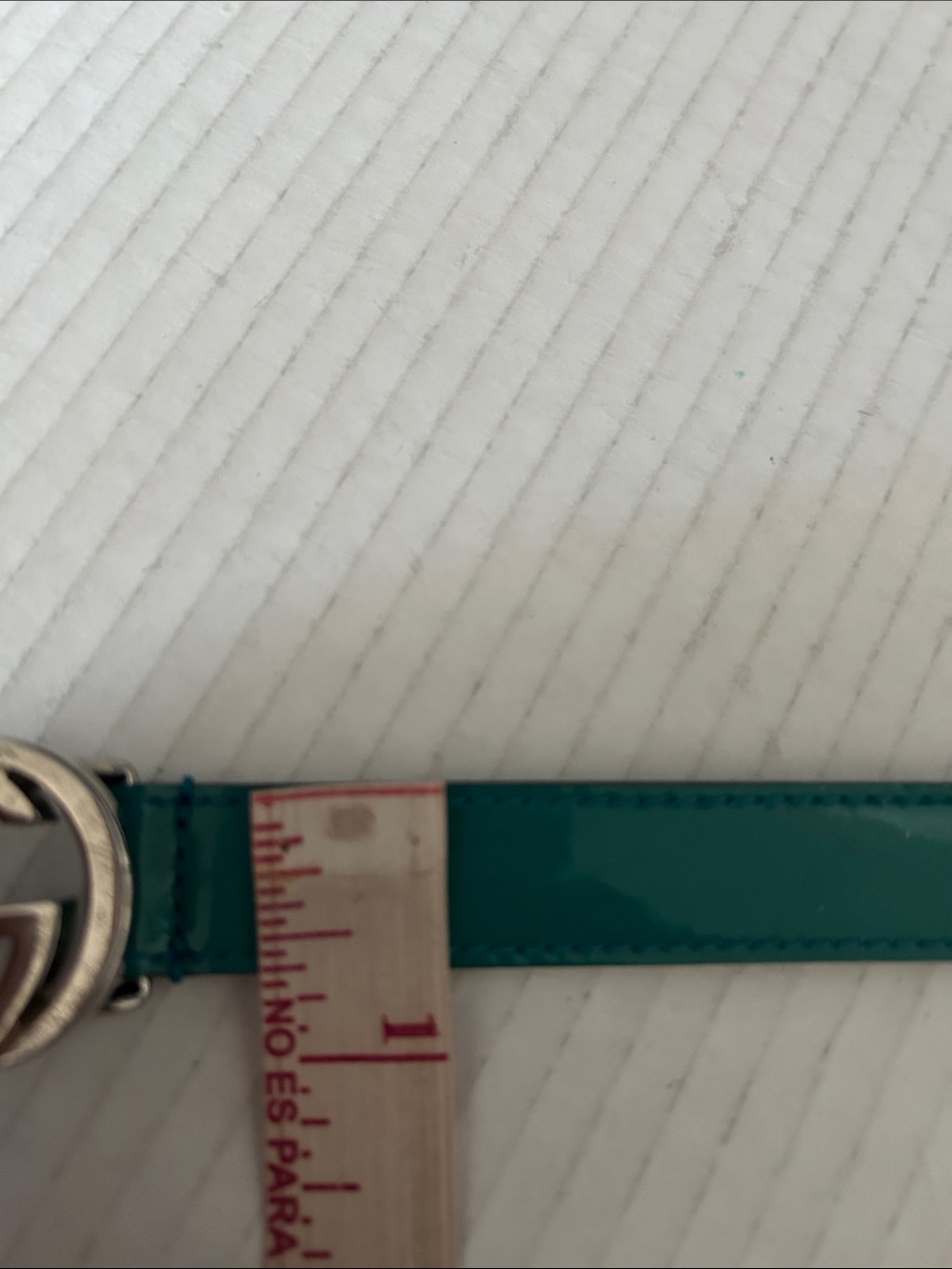 Glossy Teal Patent Leather Belt with Silver Interlocking Buckle - Picture 9 of 11